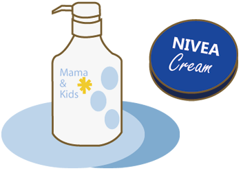 ママ＆キッズ ナチュラルマーククリーム　とニベアの青缶を使用